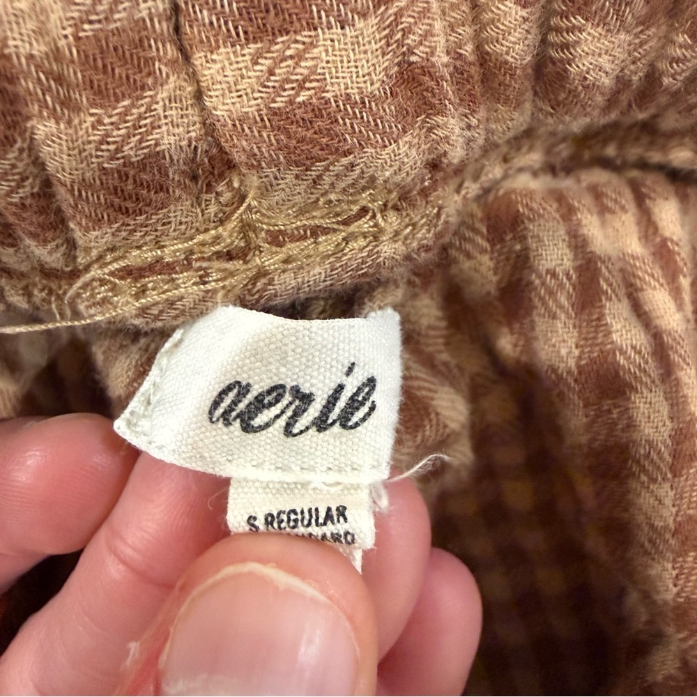 Aerie Soft Gauze Plaid Pajama Jogger Pants Womens Small Regular Brown/Tan Lounge - Picture 8 of 9